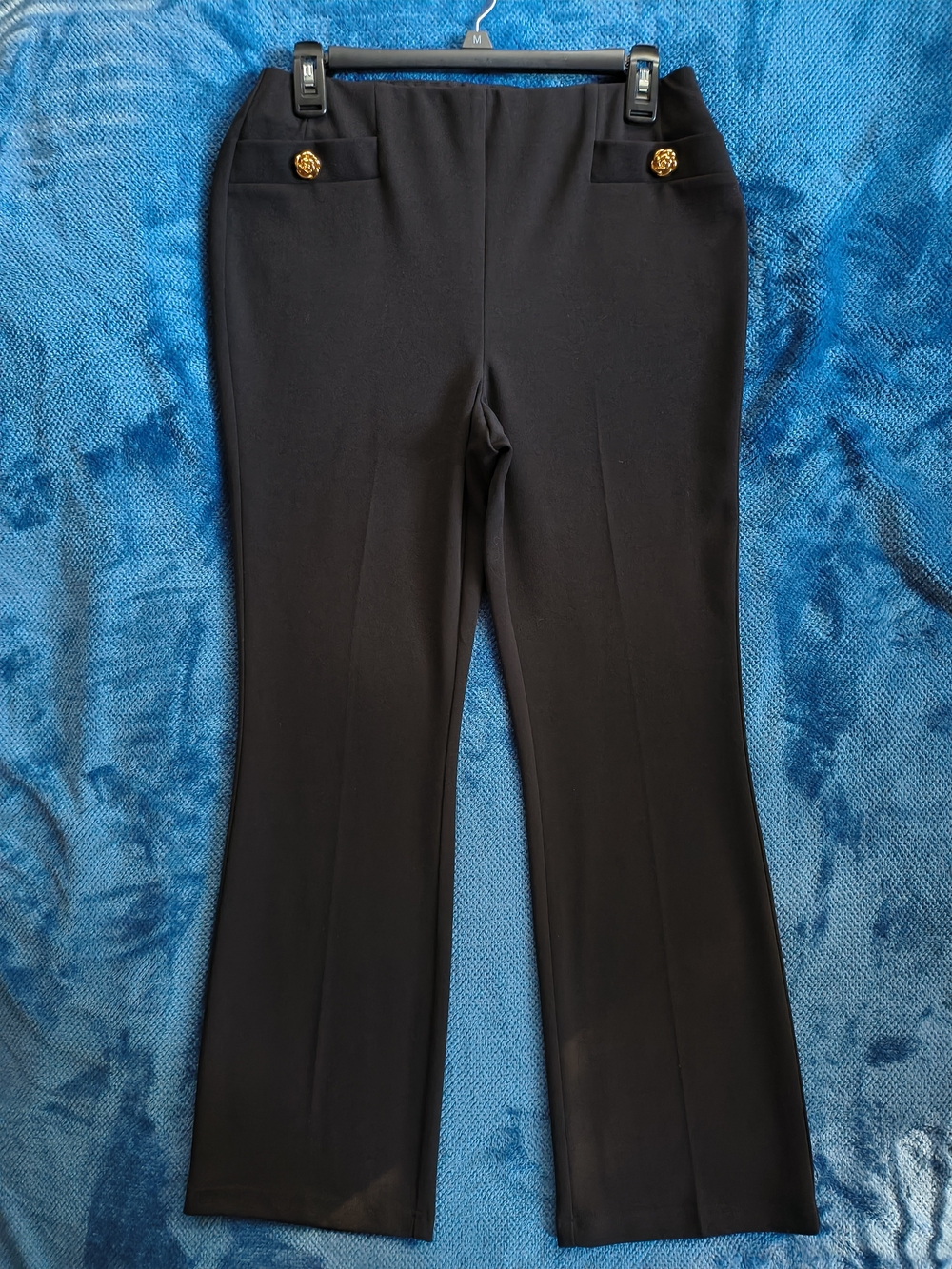 Soho Black Boot Cut Pants with Gold Button Detail